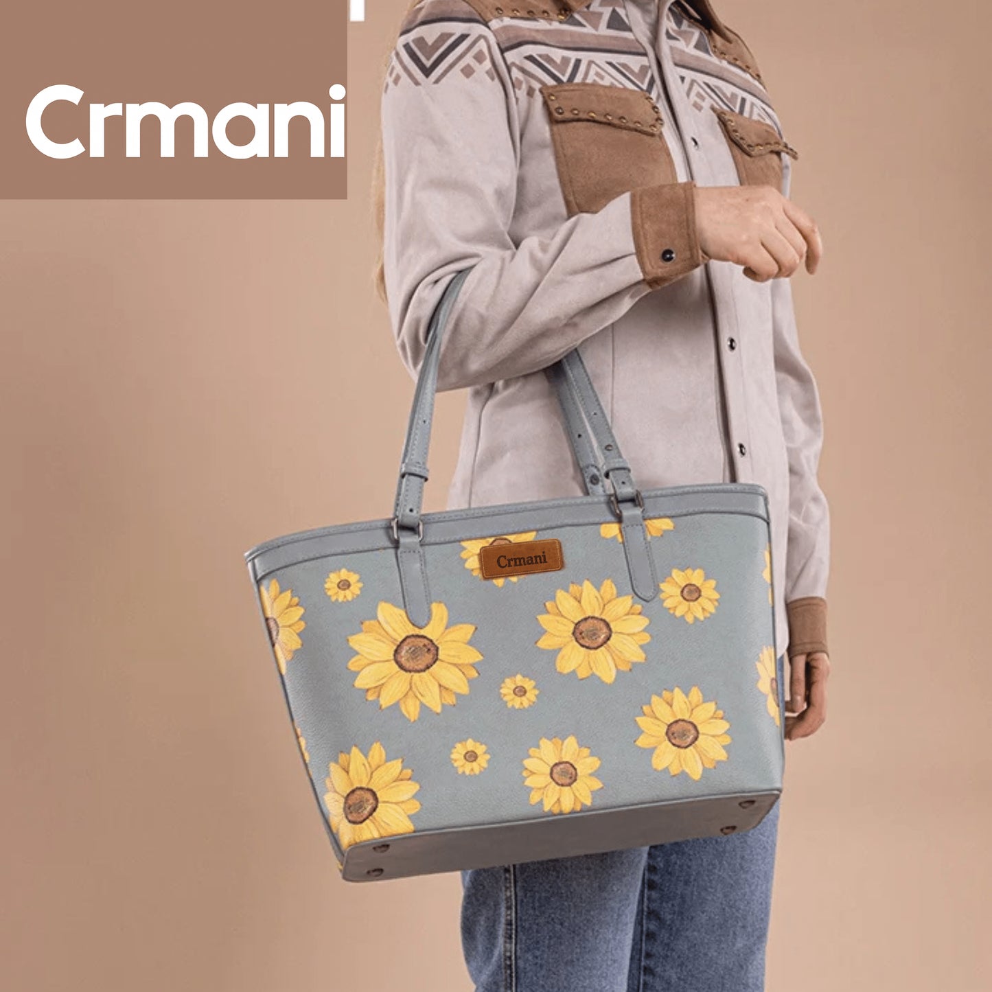 "CRMANI SUNFLOWER PRINT WIDE TOTE BAG - Crmani"
