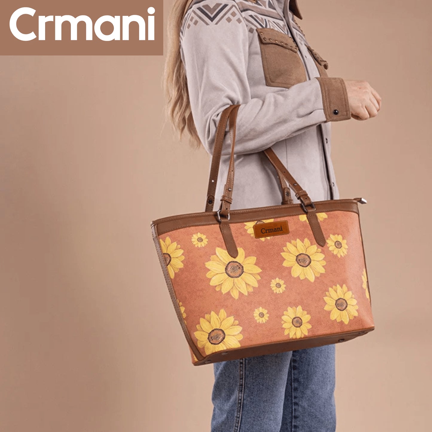 "CRMANI SUNFLOWER PRINT WIDE TOTE BAG - Crmani"