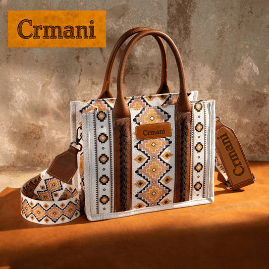 "CRMANI AZTEC CANVAS CROSSBODY TOTE HANDBAG - Crmani"