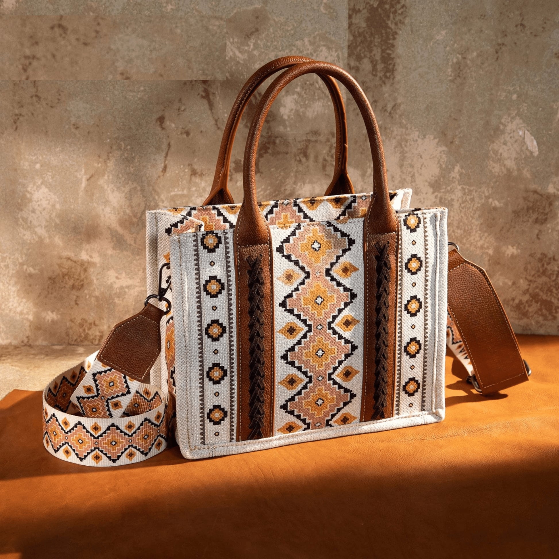 "CRMANI AZTEC CANVAS CROSSBODY TOTE HANDBAG - Crmani"